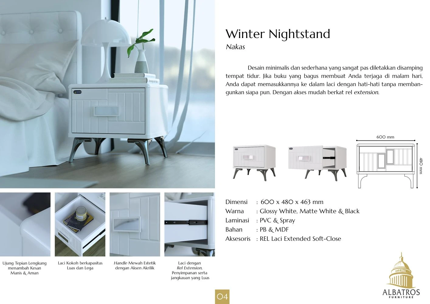 NST Winter - Meja Nakas Meja Samping Putih gallery 1