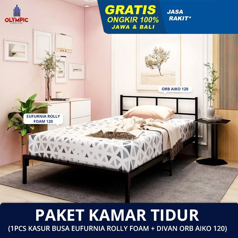 ORB Aiko + Roll Foam - Olympic Paket Divan dan Kasur / Set Tempat Tidur / Kasur Busa + Divan Besi