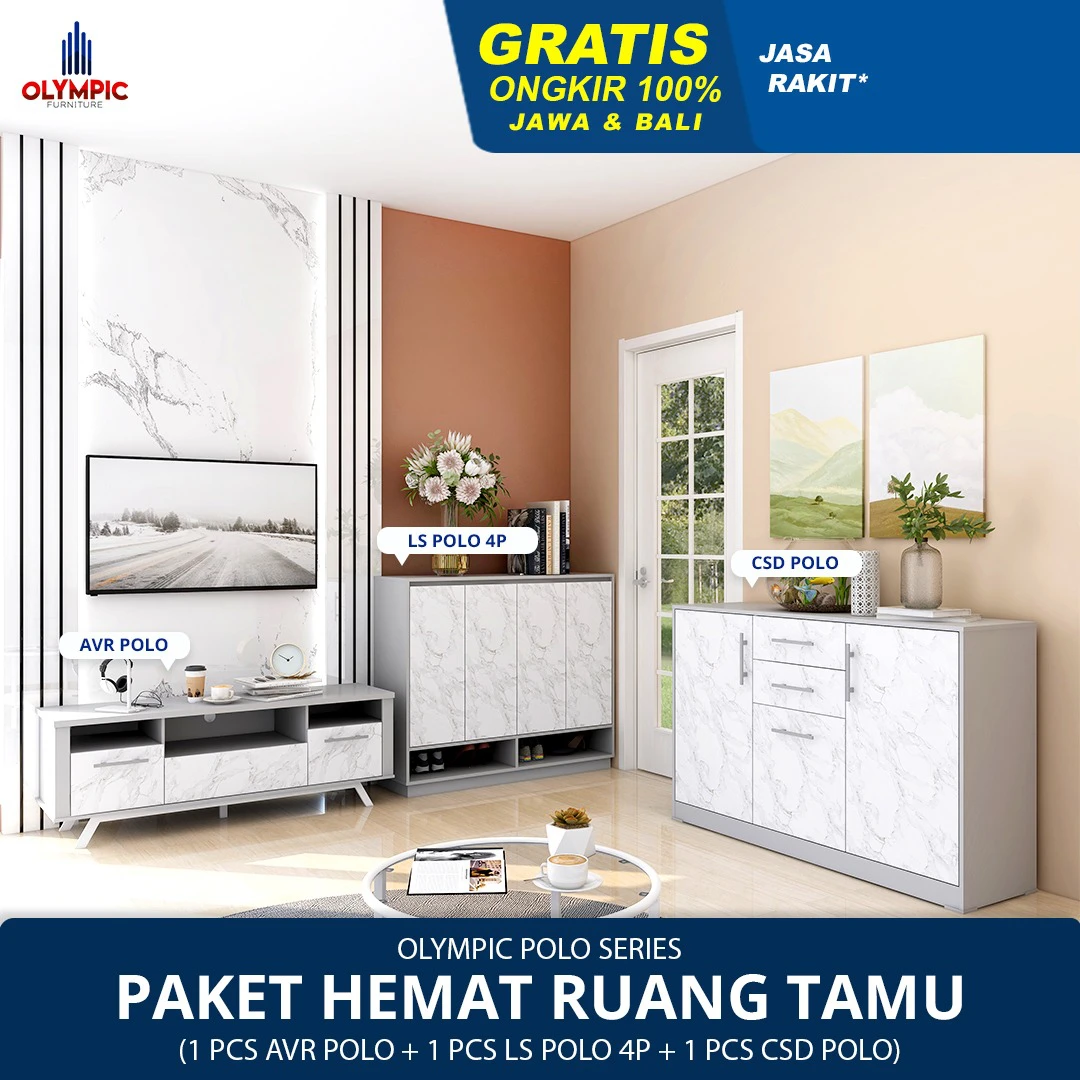 Paket Hemat Ruang Tamu Polo Series - Motif Marble - AVR Polo + CSD Polo + LS Polo