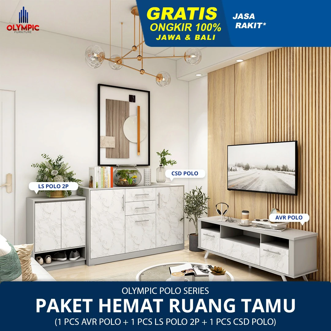 Paket Hemat Ruang Tamu Polo Series - Motif Marble - AVR Polo + CSD Polo + LS Polo