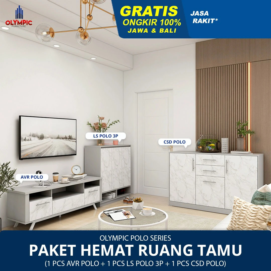 Paket Hemat Ruang Tamu Polo Series - Motif Marble - AVR Polo + CSD Polo + LS Polo