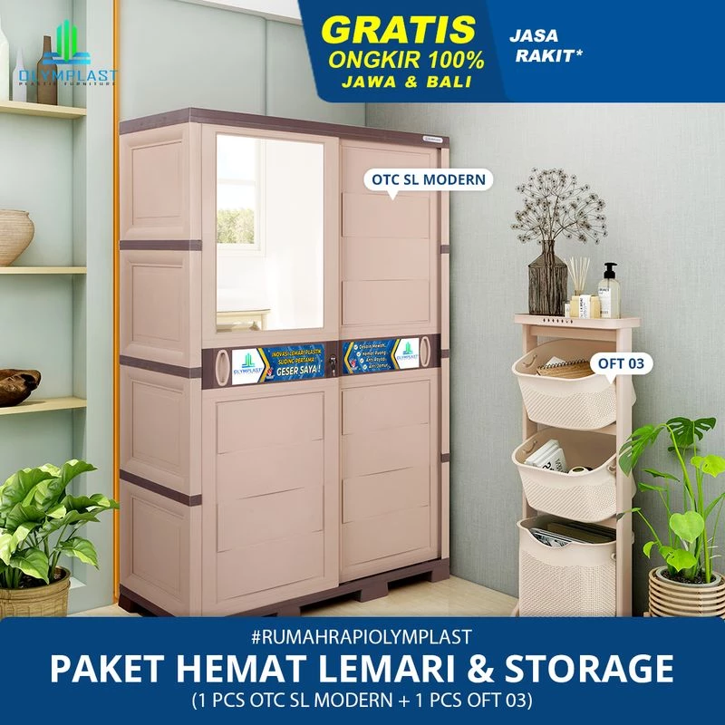 Paket Hemat Lemari dan Tempat Penyimpanan - OTC Sliding Modern + OFT 03