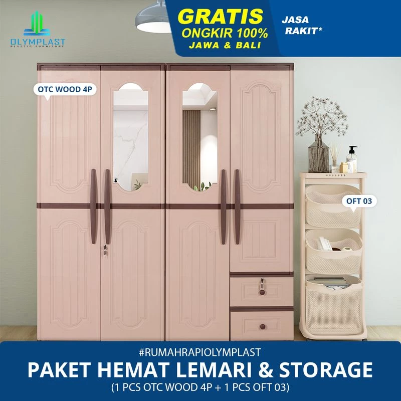 Paket Hemat Lemari dan Tempat Penyimpanan - OTC Wood 4P + OFT 03
