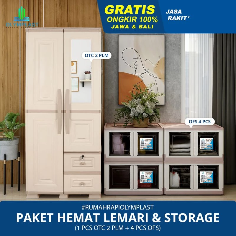 Paket Hemat Lemari dan Tempat Penyimpanan - OTC 2P Modern + OFS 4pcs