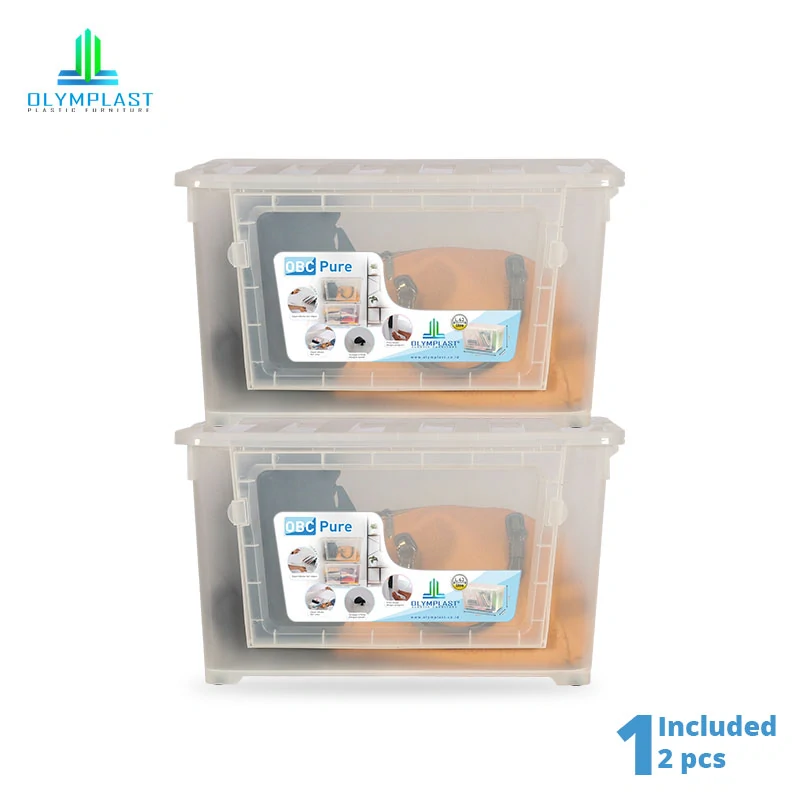 OBC Pure - Kotak Plastik Kontainer Penyimpanan Serbaguna Transparan - Olymplast Box Container - 2pcs