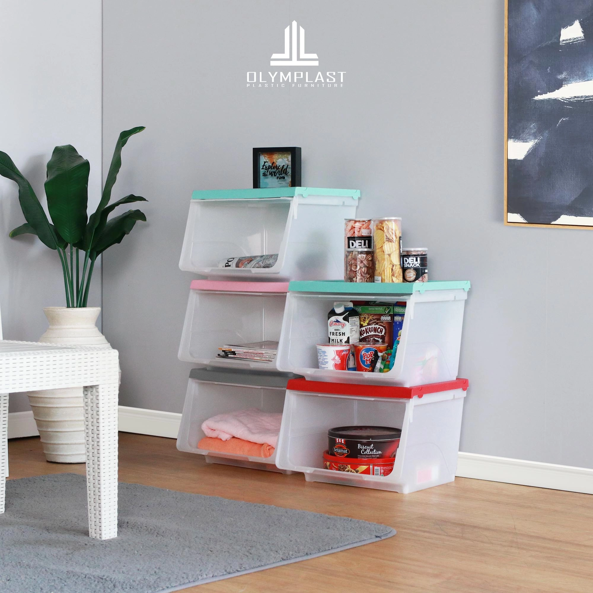 OSS Pure - Kotak Plastik Penyimpanan Serbaguna Transparan - Olymplast Storage Solution - 3pcs
