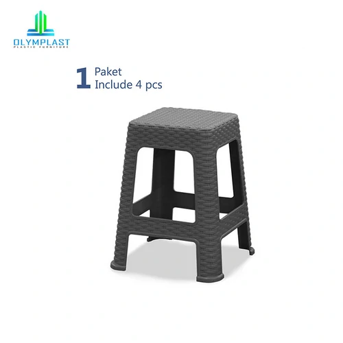 Square Chair - Kursi Bakso Plastik / Rattan Stool Chair - 4pcs