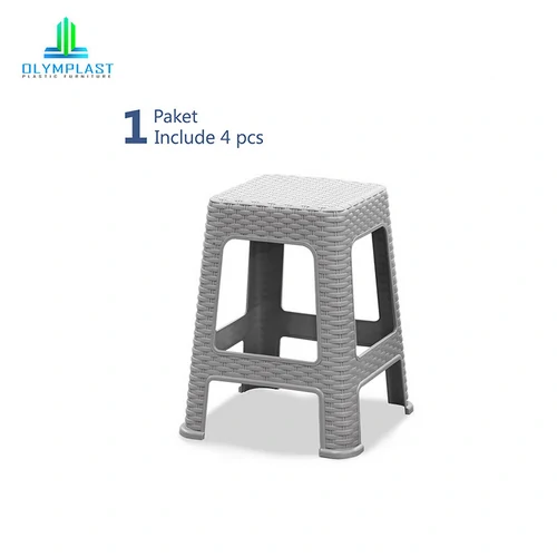 Square Chair - Kursi Bakso Plastik / Rattan Stool Chair - 4pcs