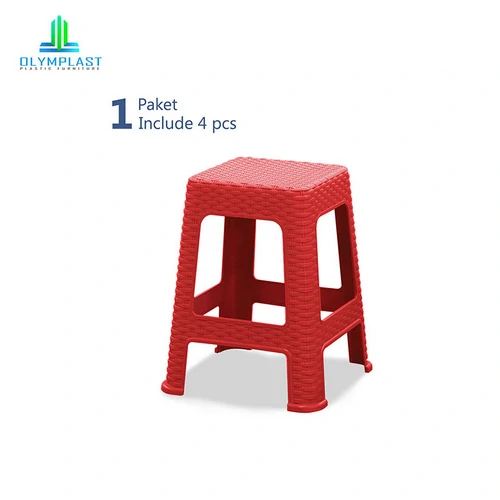 Square Chair - Kursi Bakso Plastik / Rattan Stool Chair - 4pcs