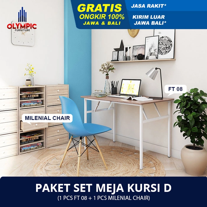 Paket Hemat Meja Kursi D - Set Meja Kursi Olympic Olymplast - FT 08 & Milenial Chair