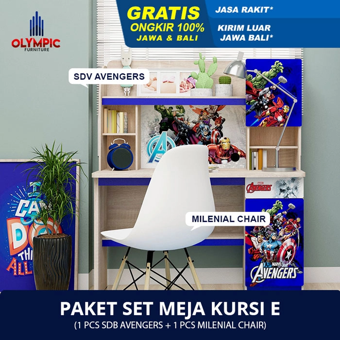 Paket Hemat E - Set Meja Kursi Olympic Olymplast - SDB Avengers & Milenial Chair
