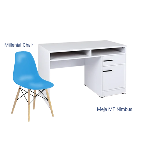 Paket Hemat Meja Kursi I - Set Meja Kursi Olympic Olymplast - MT Nimbus & Milenial Chair