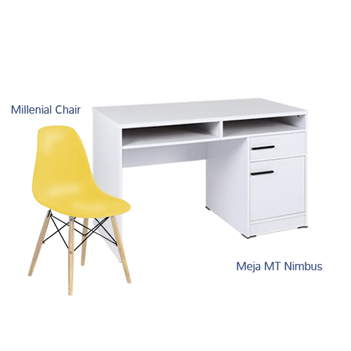 Paket Hemat Meja Kursi I - Set Meja Kursi Olympic Olymplast - MT Nimbus & Milenial Chair