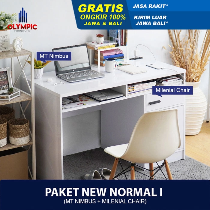 Paket Hemat Meja Kursi I - Set Meja Kursi Olympic Olymplast - MT Nimbus & Milenial Chair