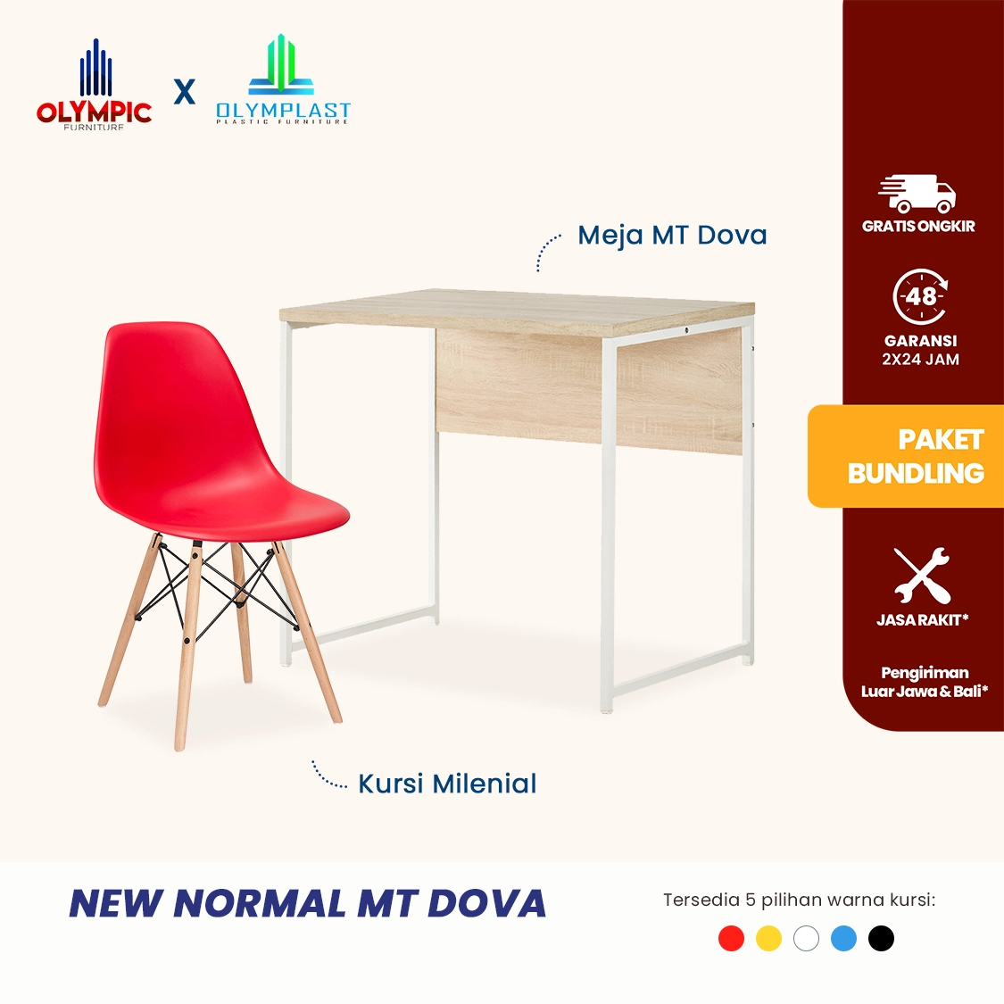 Paket Hemat Dova - Set Meja Kursi Olympic Olymplast - MT Dova & Milenial Chair
