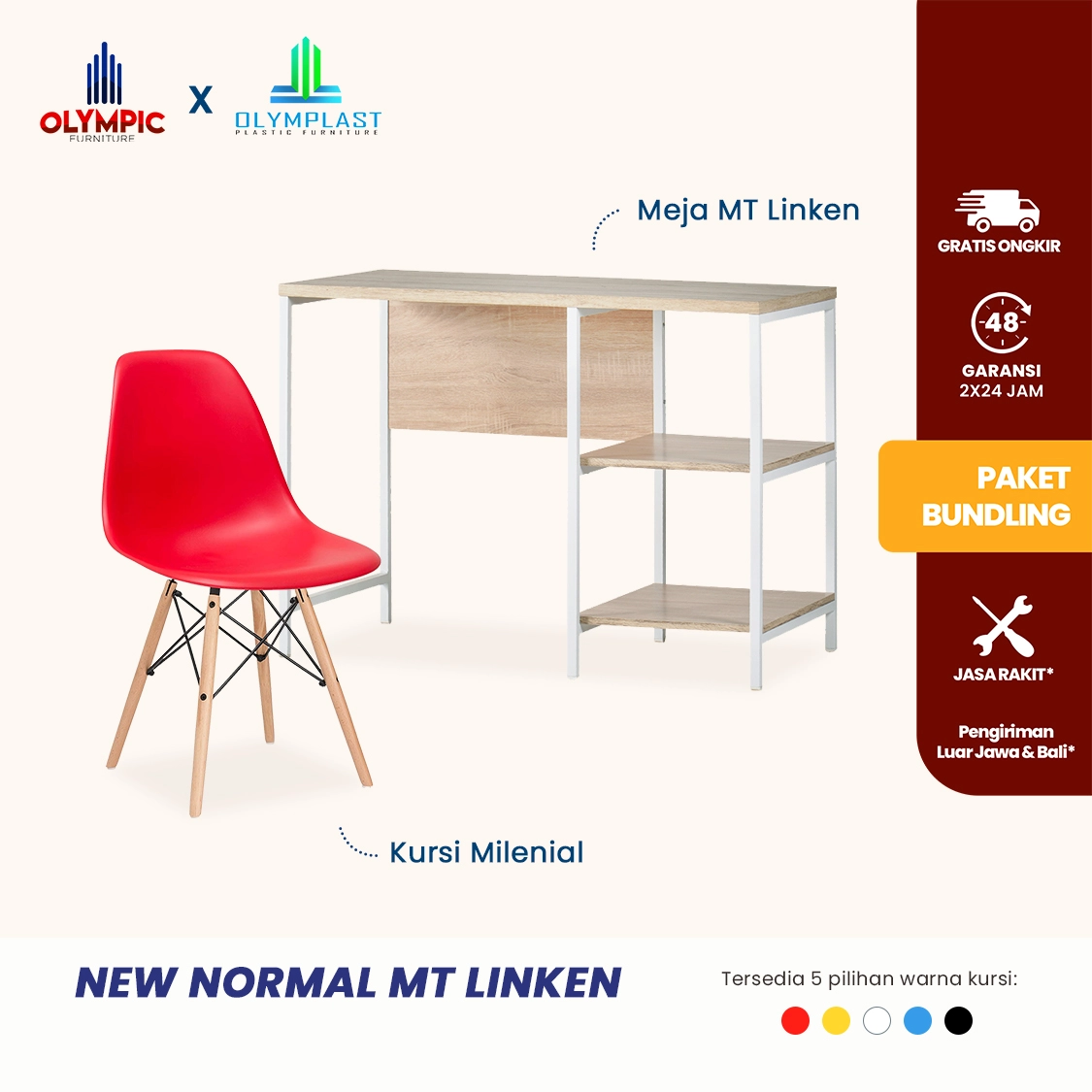 Paket Hemat Linken - Set Meja Kursi Olympic Olymplast - MT Linken & Milenial Chair