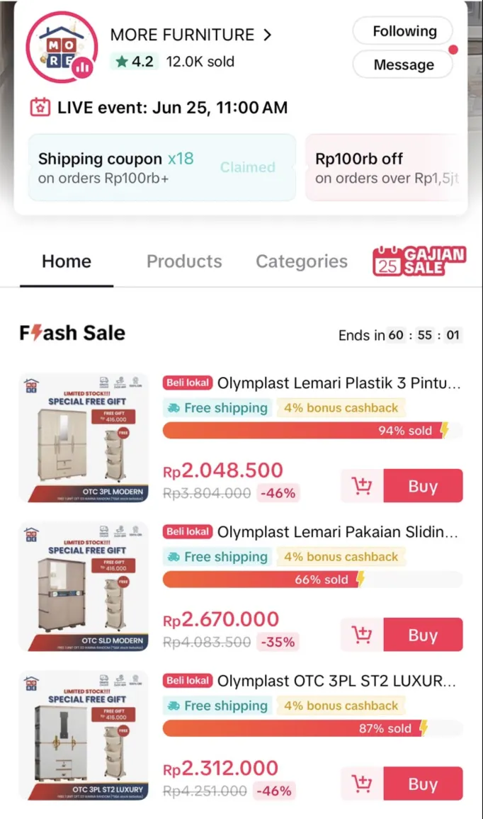 Preview akun TikTok More Furniture