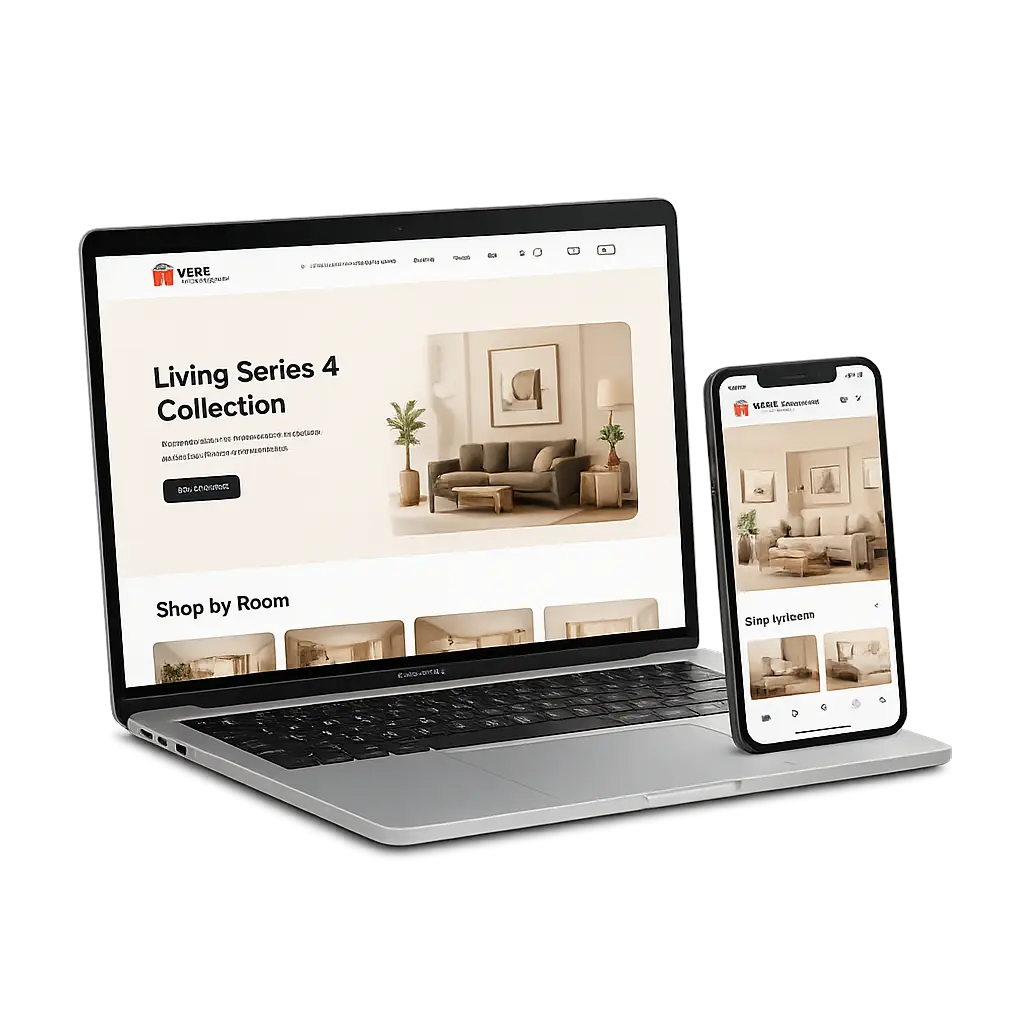 Preview website More Furniture di laptop dan mobile