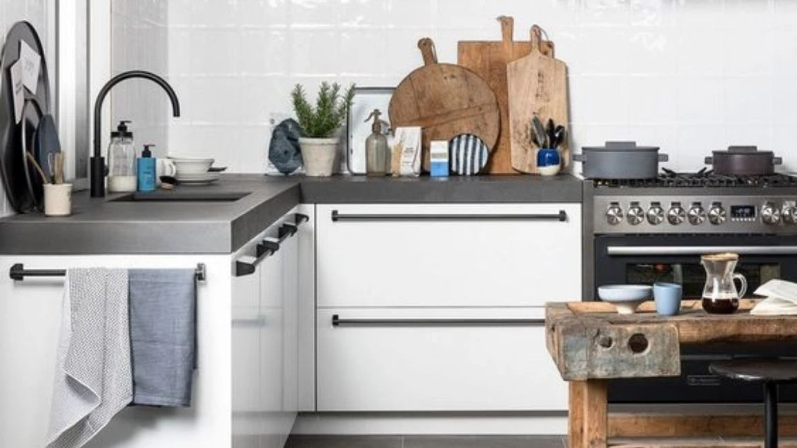 meja dapur cor bentuk l