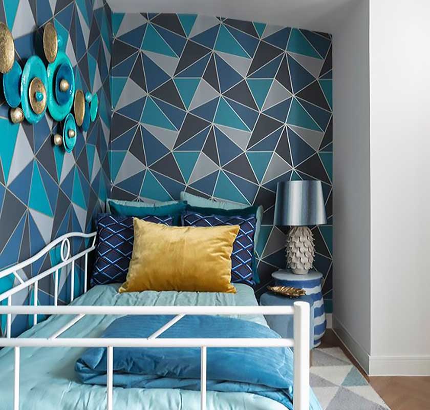 kamar tidur Cat Tembok Motif Segitiga Warna Gelap