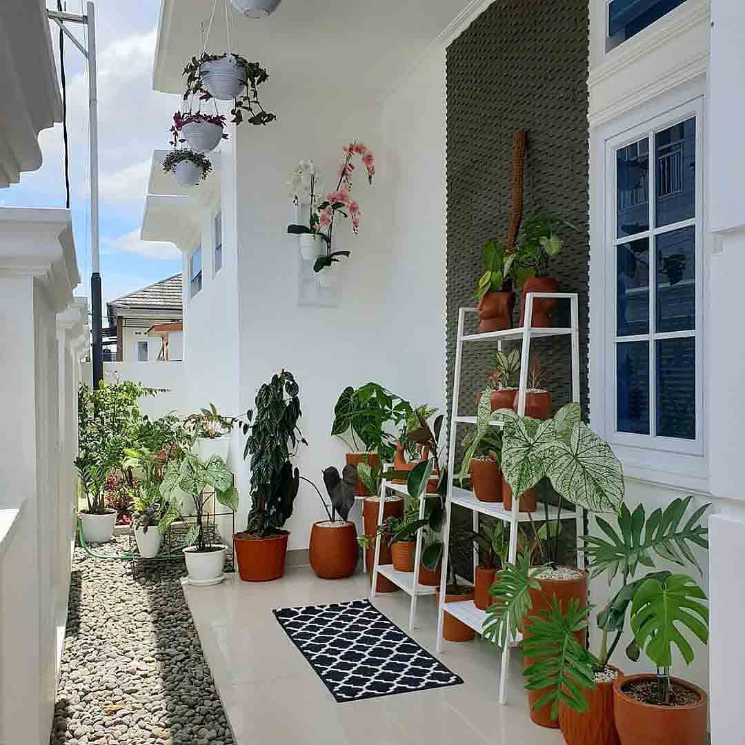 Dekorasi Teras Rumah Minimalist Penuh Tumbuhan Hias