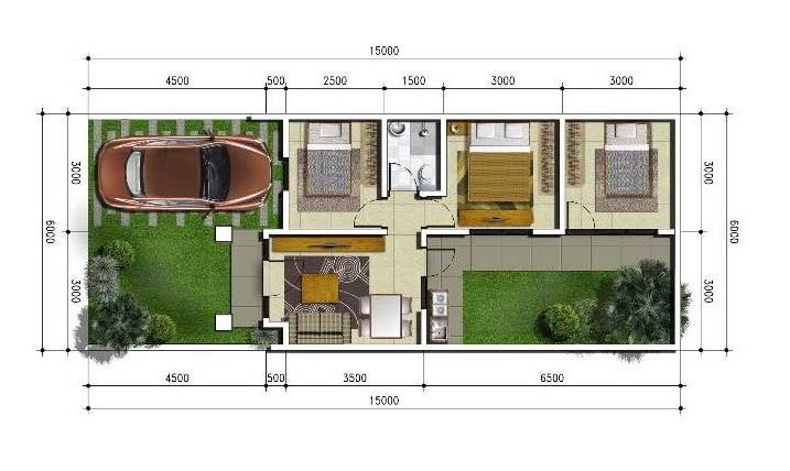 Denah rumah 3 kamar Desain Rumah Memanjang