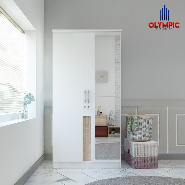 Lemari Pakaian Olympic Putih GLossy 2 Pintu Medium Meribel