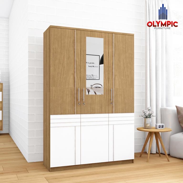 Lemari Pakaian Olympic Motif Kayu 3 Pintu Latte