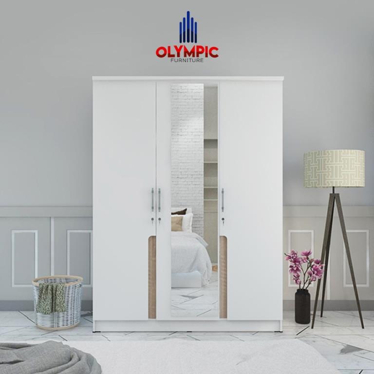 Lemari Pakaian Olympic Putih GLossy 3 Pintu Medium Meribel