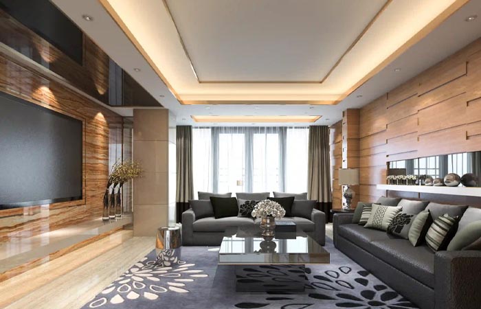 Model Plafon rumah minimalis Berundak dengan Kesan Hangat