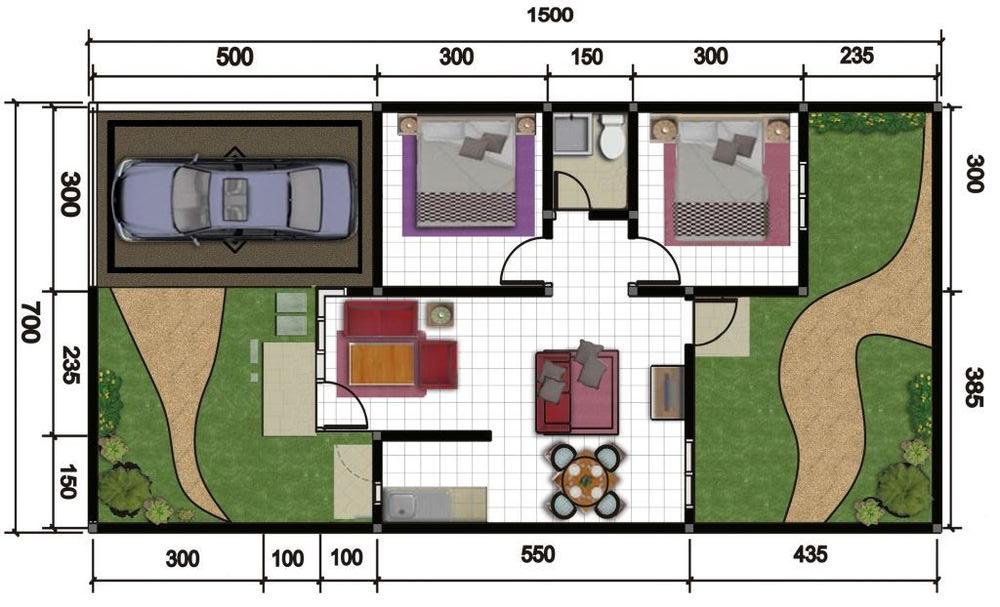 desain rumah 7x10 Rumah dengan Carport Bagian Dalam
