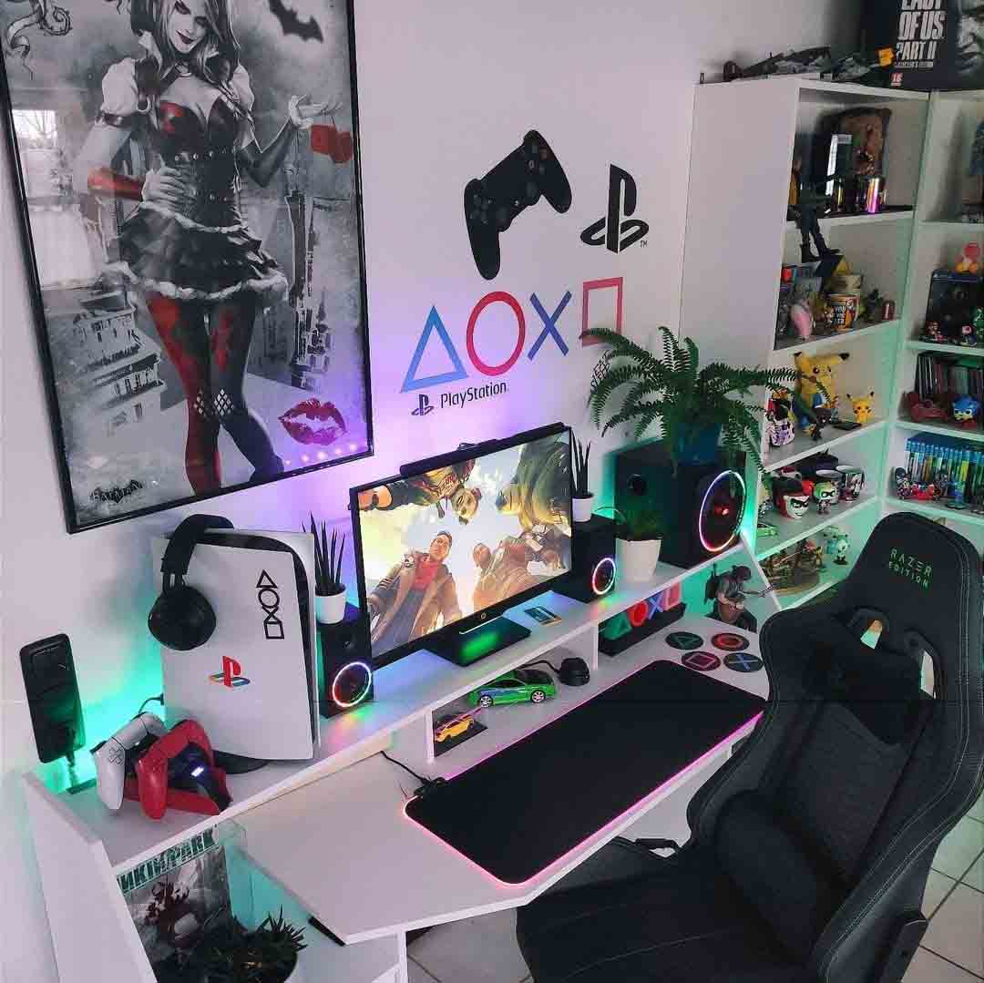 kamar gaming tema playstation putih