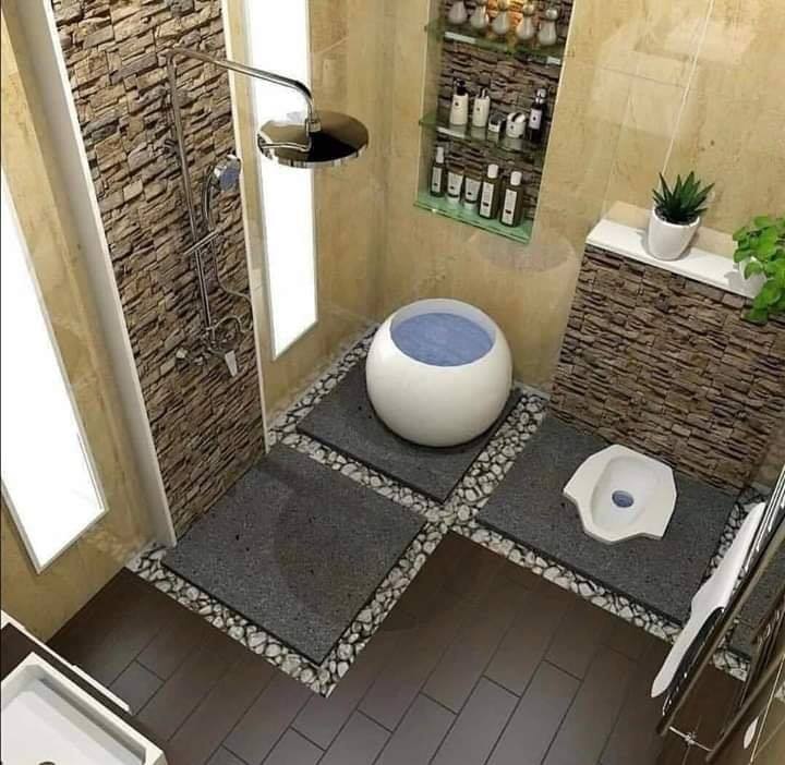 Kamar Mandi Estetik dengan Batu Alam