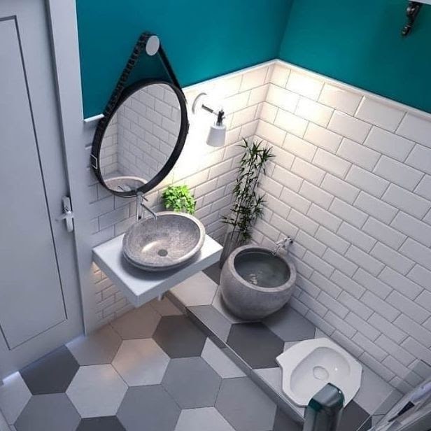 Kamar Mandi Kloset Jongkok Natural dengan Elemen Tanaman