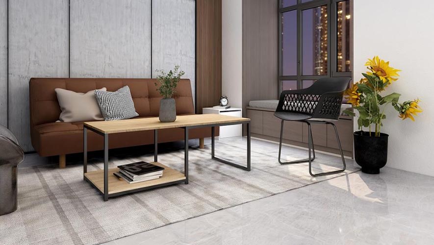 ruang tamu industrial dengan coffee table olympic furniture