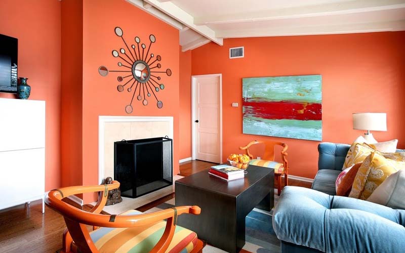 warna orange cat ruang tamu agar terlihat mewah