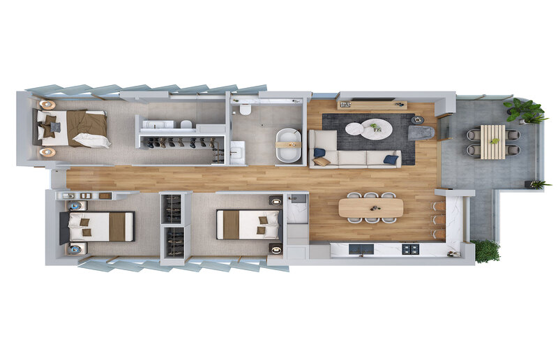 3 Kamar Modern Memanjang