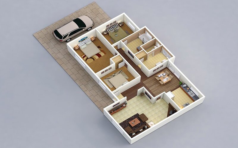 Desain Rumah 3 Kamar Ruang Tamu Lebar