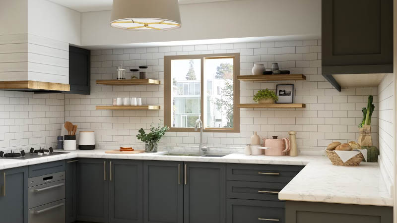 Kitchen Set Minimalis warna hijau modern putih