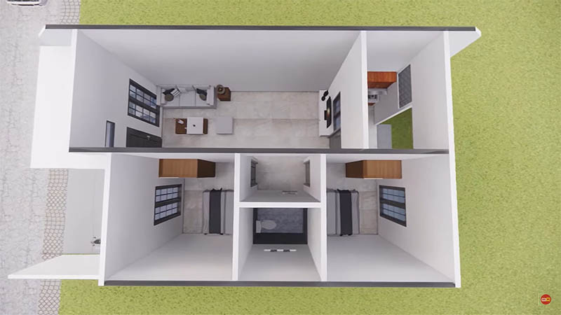 denah rumah 2 kamar tanpa garasi sederhana