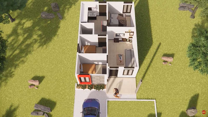 denah rumah 3 kamar ada terasnya