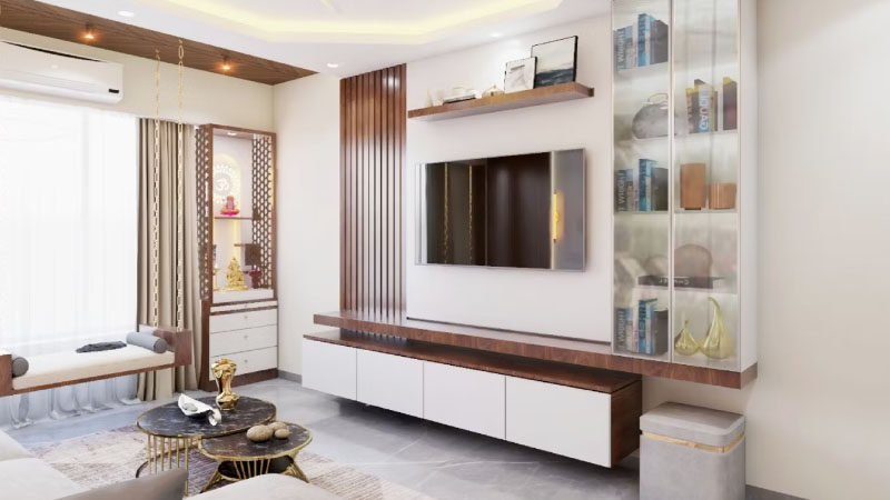 Backdrop TV dengan Rak Gantung