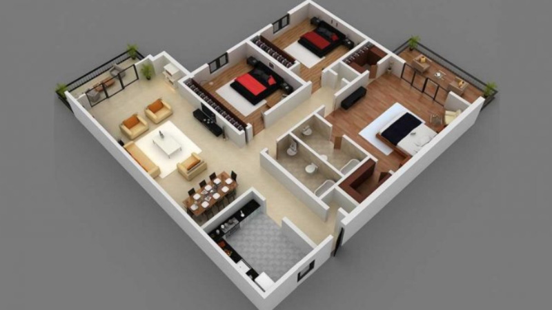 Rumah Layout L Dengan Dua Teras