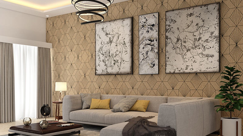 Desain Dinding Ruang Tamu Wallpaper Dan Lukisan | Designcafe.com