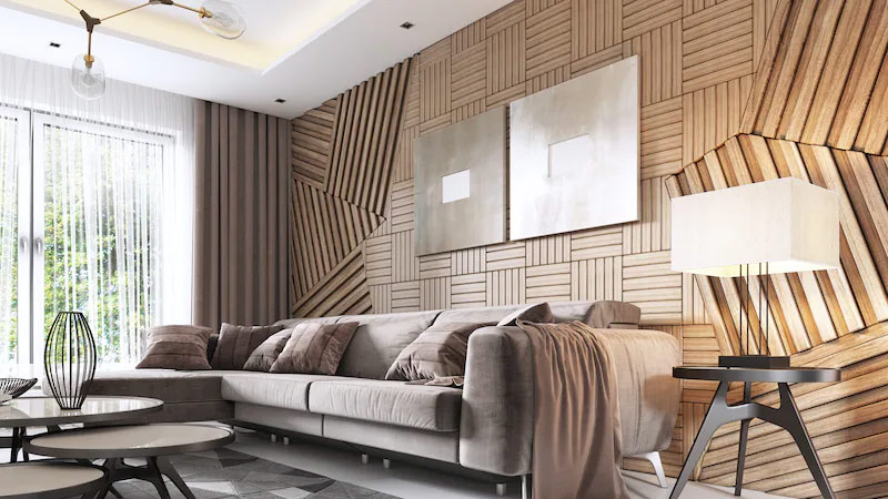 Desain Dinding Ruang Tamu Wood Panel