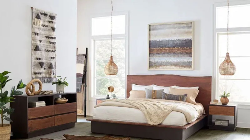 Desain Kamar Tidur Tema Japandi dengan Bohemian