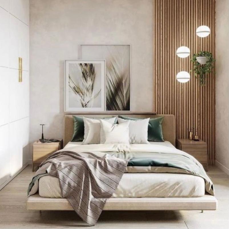 Desain Kamar Tidur Tema Japandi dengan Susunan Bambu