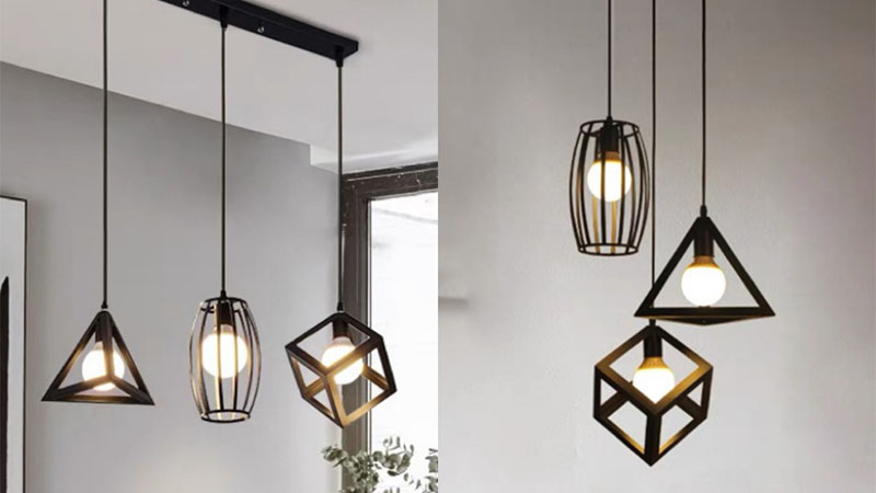Hiasan Dinding Ruang Tamu Industrial dengan Lampu Gantung Industrial