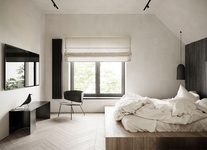 Kamar Tidur Mewah Modern Minimalis Desain Monokrom