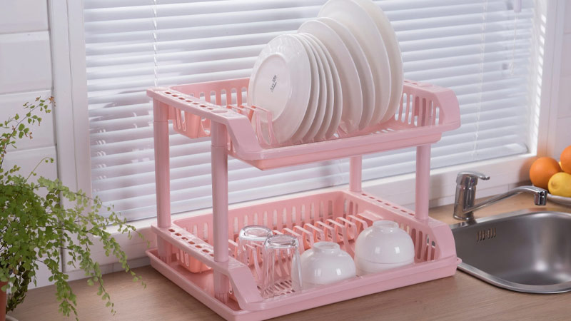 Rak Piring Plastik Minimalis Warna Pink